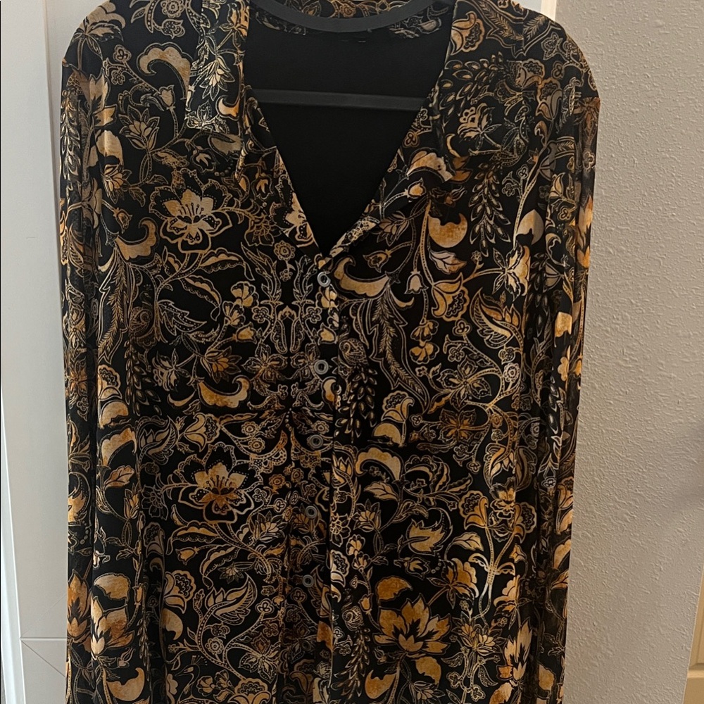 Floral Velvet Button-Up Blouse